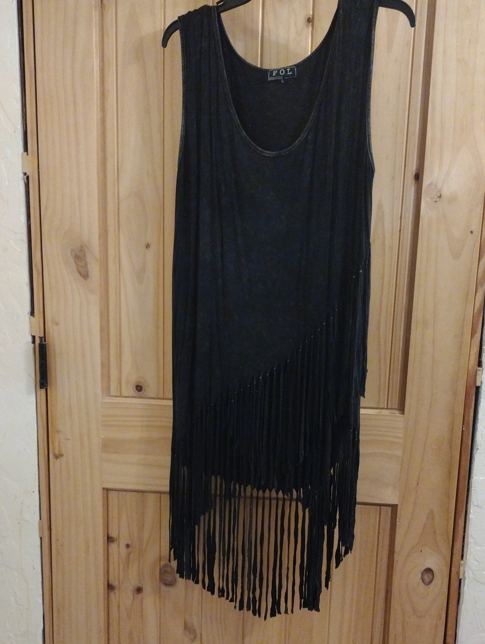 POL Black Sleeveless Fringe Tank Top